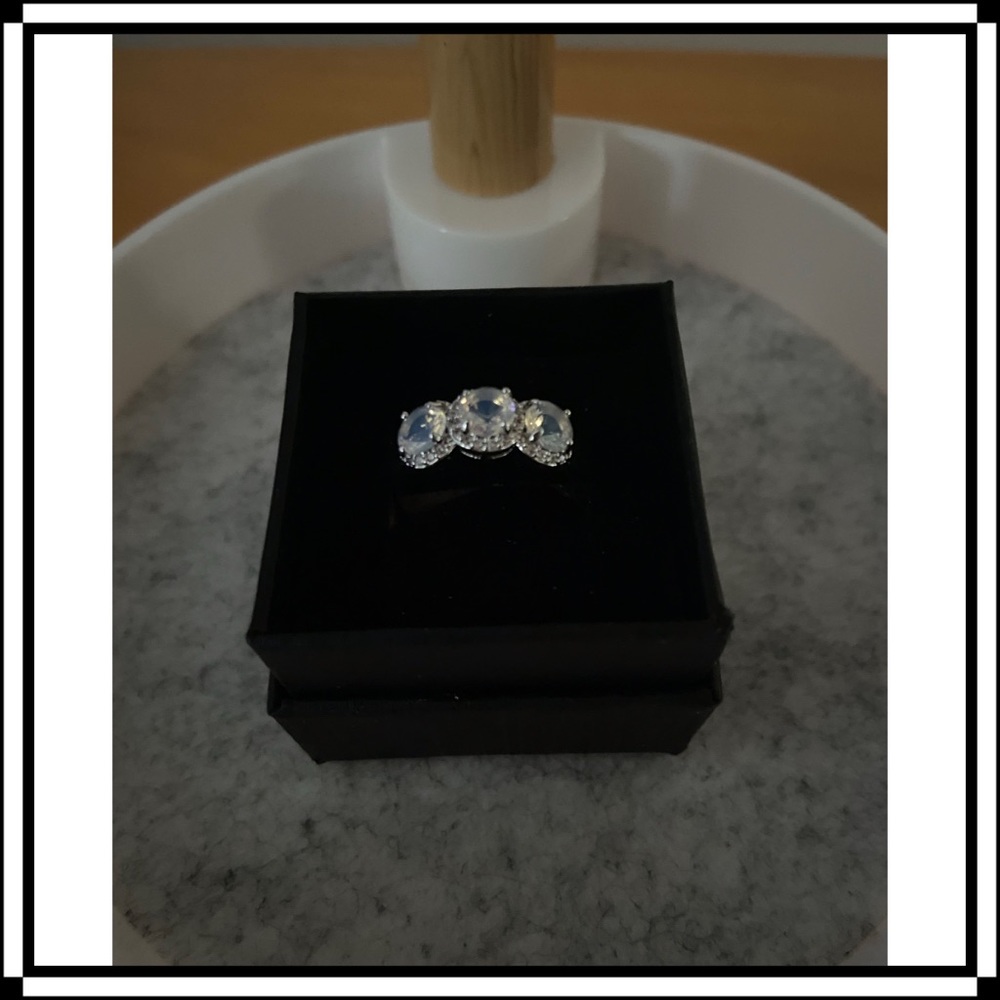 Size 8 White Moonstone & White Topaz Ring